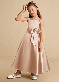 Azazie Lindy Flower Girl Dresses English Rose A-Line Pleated Matte Satin Dress image3