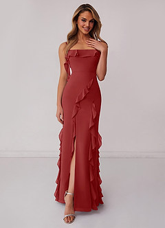 Barbie ♥ Azazie Bridesmaid Dresses Rust Sheath Bow Chiffon Dress image1
