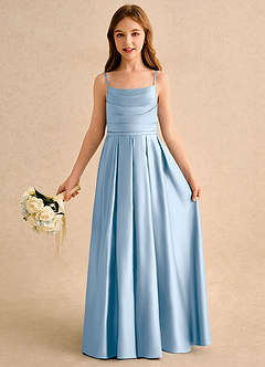 Azazie Reia Junior Formal Flower Girl Dresses Powder Blue A-Line Pleated Matte Satin Dress image1