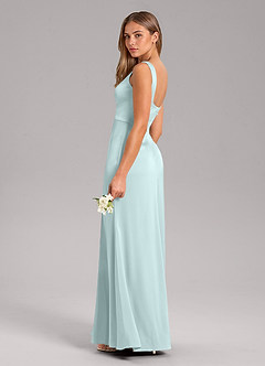 Azazie Frostine Bridesmaid Dresses Mist A-Line Bow Stretch Satin Dress image7