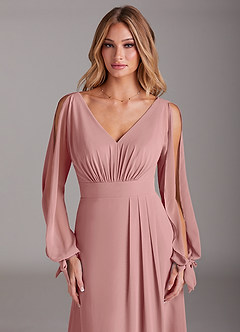 Azazie Matilda Bridesmaid Dresses Dusty Rose A-Line Long Sleeve Chiffon Dress image6
