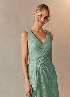 Azazie Tuscon Mother of the Bride Dresses Aquamarine A-Line Ruched Metallic Mesh Dress image5
