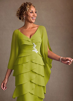 Azazie Arabinda Mother of the Bride Dresses Lemongrass Sheath Ruched Chiffon Dress image5