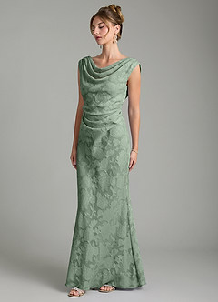 Azazie Kieryn Robes de demoiselle d'honneur Robe Sirène en Blumen-Burnout Plissée Matcha image3