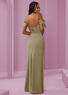 Barbie ♥ Azazie Bridesmaid Dresses Moss Green Sheath Off the Shoulder Stretch Satin Convertible Dress image7