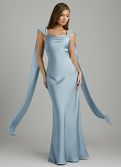 Azazie Kelsey Kleider zum Anprobieren zu Hause Meerjungfrau-Linie Stretch-Satin Kleid Staubblau image1