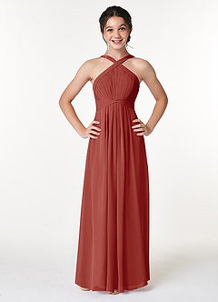 Azazie Anthea Junior Blue Jay Pleated Chiffon Dress image1