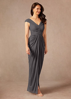 Azazie Lisolette Final Sale Steel Grey Sheath Pleated Mesh Dress image5