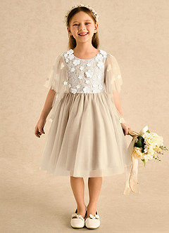 Azazie Mollie Flower Girl Dresses Champagne A-Line Lace Tulle Dress image3