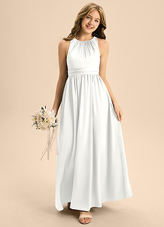 Azazie Jaylah Junior A-Linie Plissee Stretch-Satin Kleid Weiß image3