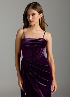 Azazie Amyra Bridesmaid Dresses Grape Sheath Off the Shoulder Velvet Convertible Dress image2