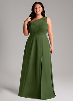 Azazie Phaedra Bridesmaid Dresses Olive A-Line One Shoulder Chiffon Dress image5
