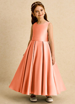 Azazie Mapel vestidos de niña de las flores Vestido de Atardecer de Satin Mate de Princesa con Plisado image3