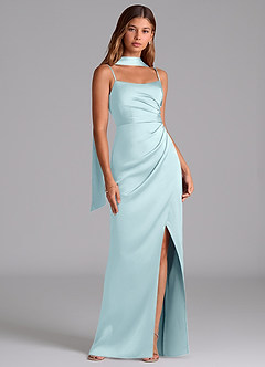 Azazie Calandra Suknie dla druhen Linia A Pofałdowany Satyna elastyczna Do ziemi Sukienka image2