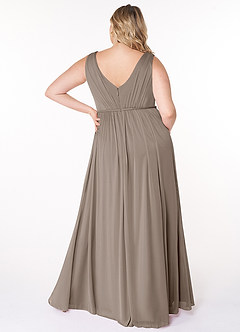 Azazie Tanicia Bridesmaid Dresses Taupe A-Line V-Neck Pleated Mesh Dress image6