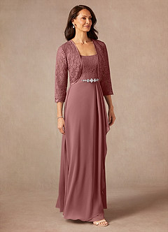 Azazie Ainsling Kleider für die Brautmutter A-Linie Quadratischer Ausschnitt Spitze Chiffon Kleid Wüstenrose image6