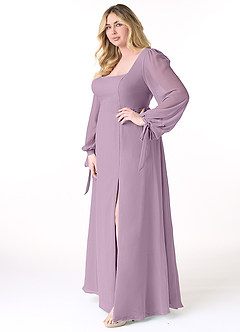 Azazie Leonia Bridesmaid Dresses Wisteria A-Line Long Sleeve Chiffon Dress image10