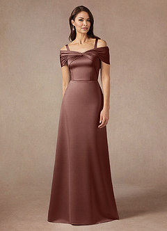 Azazie Amelia Final Sale Agave A-Line Off the Shoulder Stretch Satin Dress image1