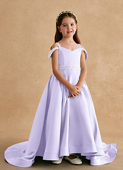 Azazie Jodi vestidos de niña de las flores Vestido de Lila de Satin Mate de Corte En A image4