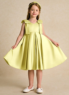 Azazie Guppie Blumenmädchenkleider Ballkleid Plissee Matte Satin Kleid Zitronensorbet image1