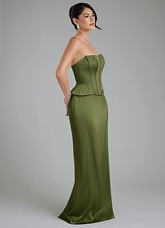 Azazie River Bridesmaid Dresses Olive Sheath Corset Stretch Satin Convertible Dress image7