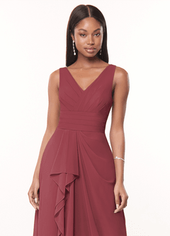 Azazie Julianna At-home Try On Dresses Butterscotch A-Line Chiffon Dress image5