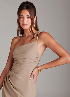 Azazie Eren Suknie dla druhen Osłona Jedno ramię Rozciągliwy Krep Do ziemi Sukienka image5