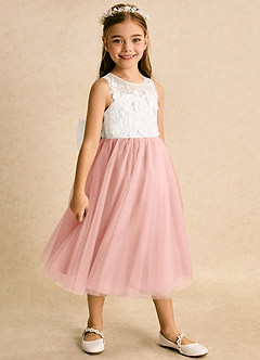 Azazie Lina Flower Girl Dresses Ivory Rosette Ball-Gown Lace Dress image3