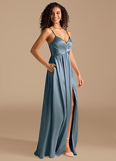 Azazie Alia Brautjungfernkleider A-Linie Plissee Metallischer Satin Kleid Zwielichtviolett image5