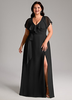 Azazie Lainey Vestidos de damas de honor Vestido de Negro de Gasa de Corte en A con Con bolsillos image3