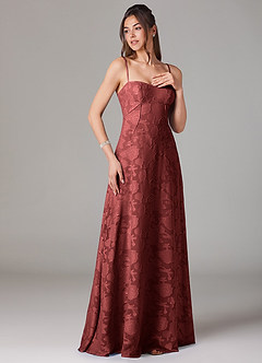 Azazie Valentine Bridesmaid Dresses Terracotta A-Line Sweetheart Neckline Floral Burnout Dress image3