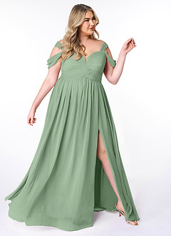 Azazie Lianne Bridesmaid Dresses Matcha A-Line Off the Shoulder Chiffon Dress image10
