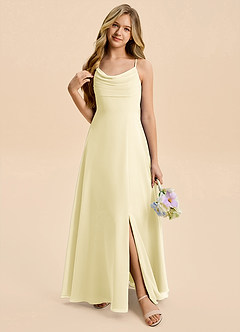 Azazie Gia Junior Lemon Sorbet A-Line Pleated Chiffon Dress image6