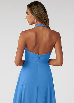 Azazie Tessie Bridesmaid Dresses Blue Jay A-Line V-Neck Pleated Chiffon Dress image4
