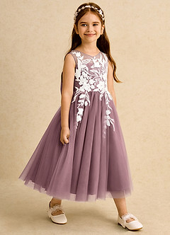 Azazie Sundae Robe Demoiselle D'honneur Fillette Robe Princesse en Dentelle Mauve Vintage image4