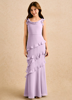 Azazie Aria Girls Formal vestidos de niña de las flores Vestido de Lila Esmerilada de Gasa de Corte Sirena con Volante image2