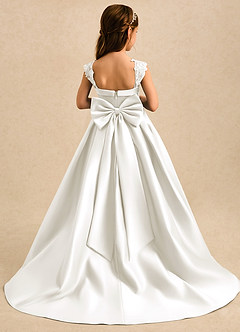 Azazie Genie Flower Girl Dresses Ivory Ball-Gown Off the Shoulder Matte Satin Dress image2
