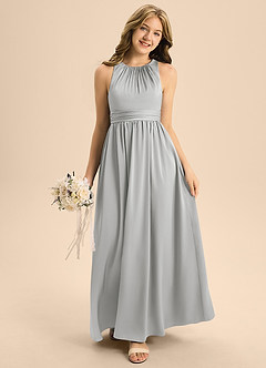 Azazie Jaylah Junior Silver A-Line Pleated Stretch Satin Dress image3