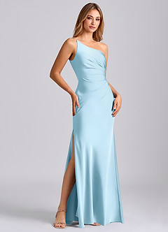 Azazie Marseli Bridesmaid Dresses Sky Blue Mermaid One Shoulder Stretch Satin Dress image4