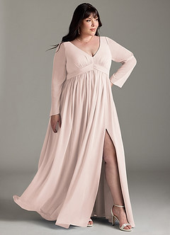 Azazie Teton Maternity Bridesmaid Dresses A-Line Long Sleeve Chiffon Floor-Length Dress image11