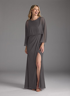Azazie Ysabella Abiti per la Madre della Sposa Abito Sirena in Maglia Plissettato Grigio Acciaio image3