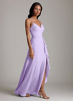 Azazie Naeem Bridesmaid Dresses Lilac A-Line V-Neck Ruffle Chiffon Dress image4