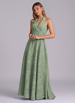 Azazie Tessie Brudtärnklänningar Klä av A-Linje i Blommig Utbrändhet Plisserad Agave image4