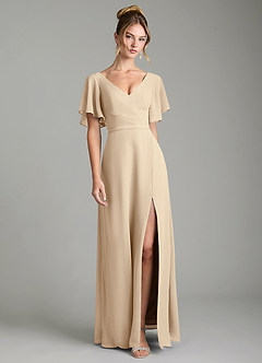 Azazie Ambrosia Robes de demoiselle d'honneur Robe Trapèze en Mousseline de soie Plissée Champagne image1