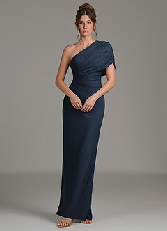 Azazie Essence Bridesmaid Dresses Dark Navy Sheath One Shoulder Premium Stretch Jersey Dress image5