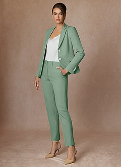 front Whitney Matcha Structured Stretch Full Length Pants Suit