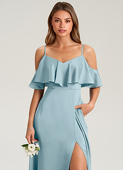 Azazie Jean Jurken voor bruidsmeisjes Jurk van Stretch Satijn met A-Lijn Off the Shoulder Mystiek Blauw image6