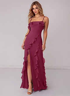 Azazie Malia Bridesmaid Dresses Mulberry Sheath Ruched Chiffon Dress image3