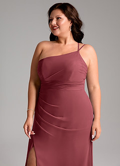 Azazie Eren Robes de demoiselle d'honneur Robe Fourreau en Mousseline de soie Ue épaule Merlot image13