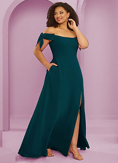 Barbie ♥ Azazie Robes de demoiselle d'honneur Robe Trapèze Convertible en Mousseline de soie Épaule décolletée Vert Pin image12